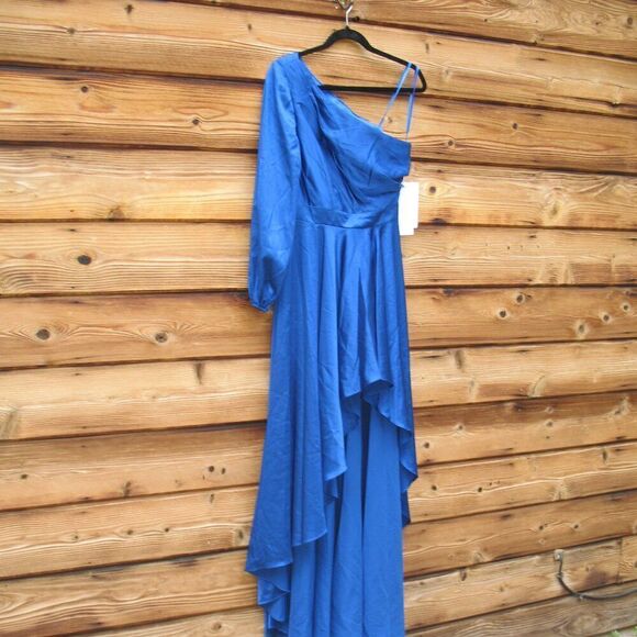 NWT Mac Duggal HIGH LOW ONE SHOULDER FLOWY GOWN Blue Size 6 49141 - Picture 7 of 14